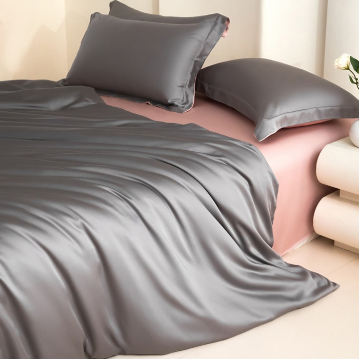 91家纺网 家纺一手货源 找家纺 禧澜庭 2026新款纯色夏季凉感天丝四件套莱赛尔纤维冰丝四件套 云灰莲粉