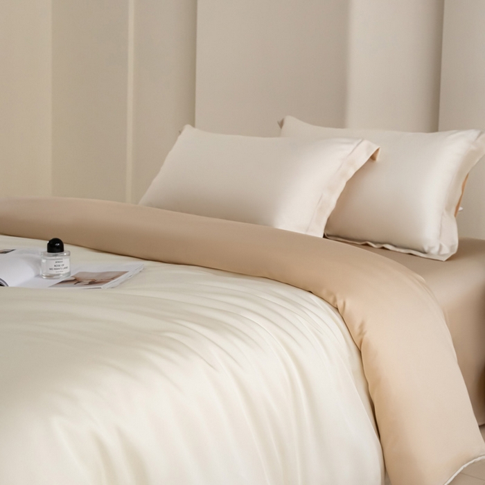 91家纺网 家纺一手货源 找家纺 禧澜庭 2026新款纯色夏季凉感天丝四件套莱赛尔纤维冰丝四件套 玉乳香槟