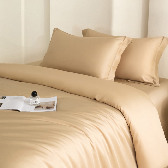 91家纺网 家纺一手货源 找家纺 禧澜庭 2026新款纯色夏季凉感天丝四件套莱赛尔纤维冰丝四件套 香香槟