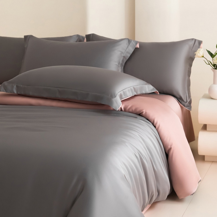 91家纺网 家纺一手货源 找家纺 禧澜庭 2026新款纯色夏季凉感天丝四件套莱赛尔纤维冰丝四件套 云灰莲粉