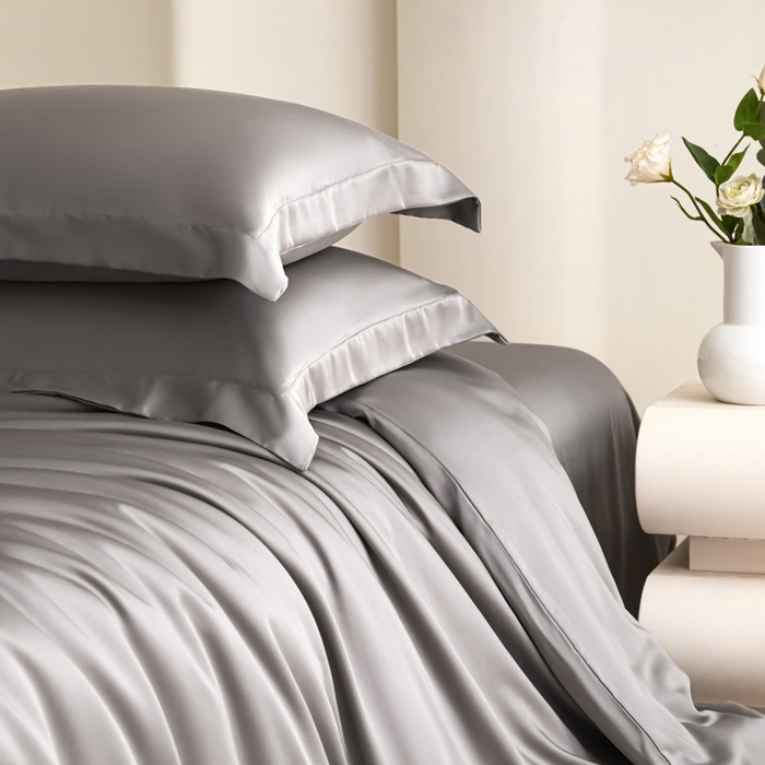 91家纺网 家纺一手货源 找家纺 禧澜庭 2026新款纯色夏季凉感天丝四件套莱赛尔纤维冰丝四件套 夏云灰