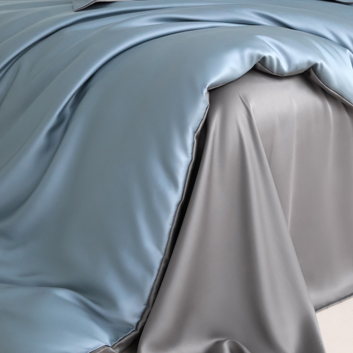 91家纺网 家纺一手货源 找家纺 禧澜庭 2026新款纯色夏季凉感天丝四件套莱赛尔纤维冰丝四件套 雅蓝云灰