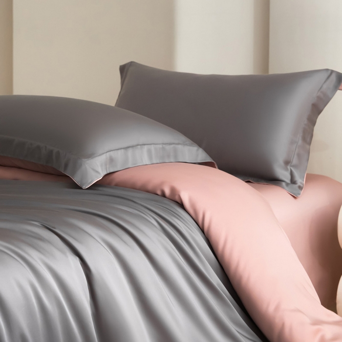 91家纺网 家纺一手货源 找家纺 禧澜庭 2026新款纯色夏季凉感天丝四件套莱赛尔纤维冰丝四件套 云灰莲粉