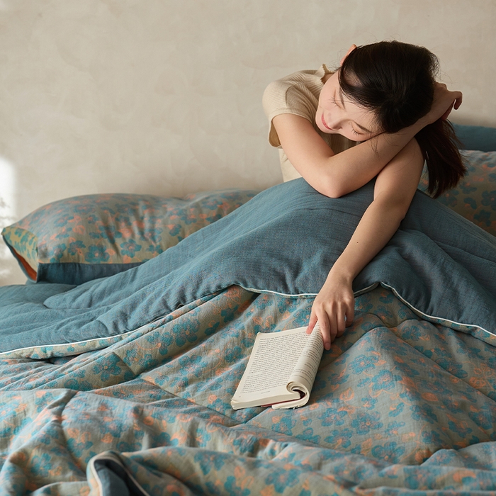 91家纺网 家纺一手货源 找家纺 春皖家纺 2026新款全棉双层提花夏被四件套 百灵斯顿