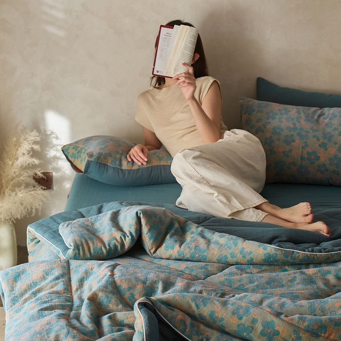 91家纺网 家纺一手货源 找家纺 春皖家纺 2026新款全棉双层提花夏被四件套 百灵斯顿