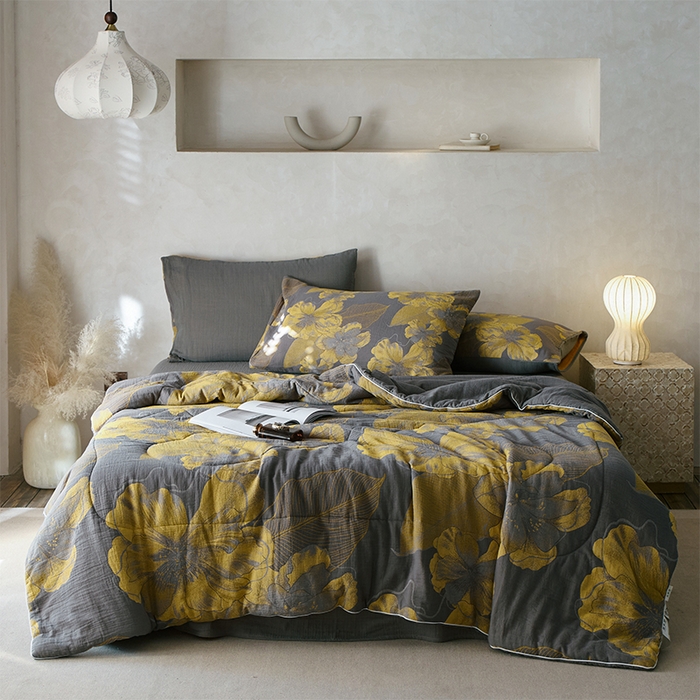 春皖家纺 2026新款全棉双层提花夏被四件套 初心花蕊