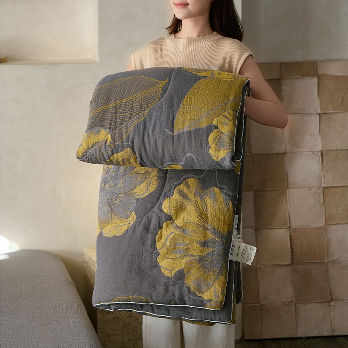 91家纺网 家纺一手货源 找家纺 春皖家纺 2026新款全棉双层提花夏被四件套 初心花蕊