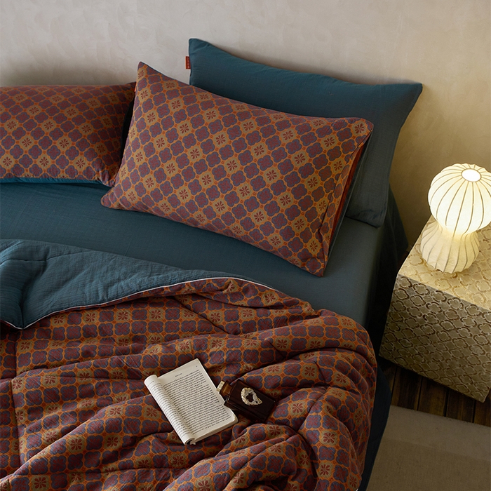 91家纺网 家纺一手货源 找家纺 春皖家纺 2026新款全棉双层提花夏被四件套 轻奢时代-兰