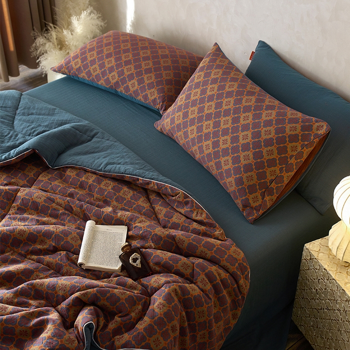 91家纺网 家纺一手货源 找家纺 春皖家纺 2026新款全棉双层提花夏被四件套 轻奢时代-兰