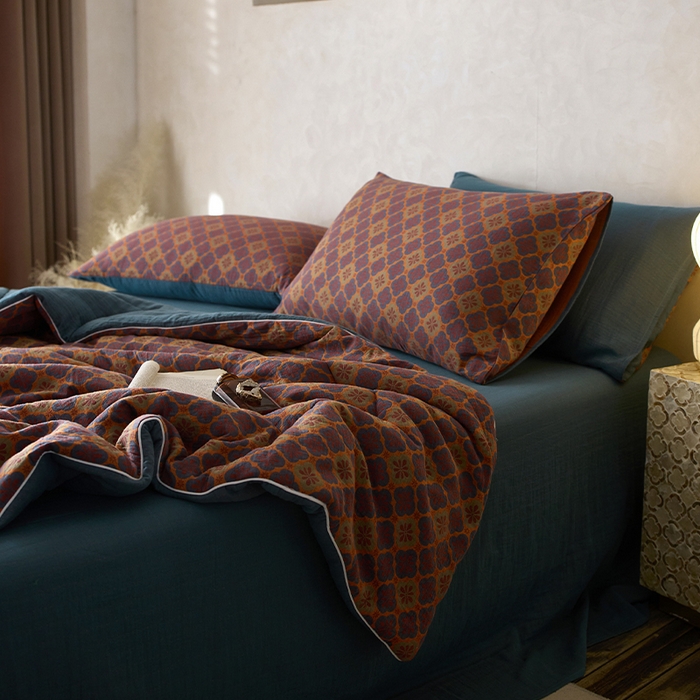 91家纺网 家纺一手货源 找家纺 春皖家纺 2026新款全棉双层提花夏被四件套 轻奢时代-兰