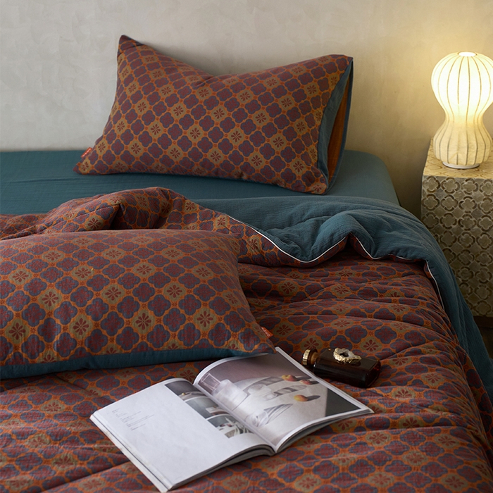 91家纺网 家纺一手货源 找家纺 春皖家纺 2026新款全棉双层提花夏被四件套 轻奢时代-兰