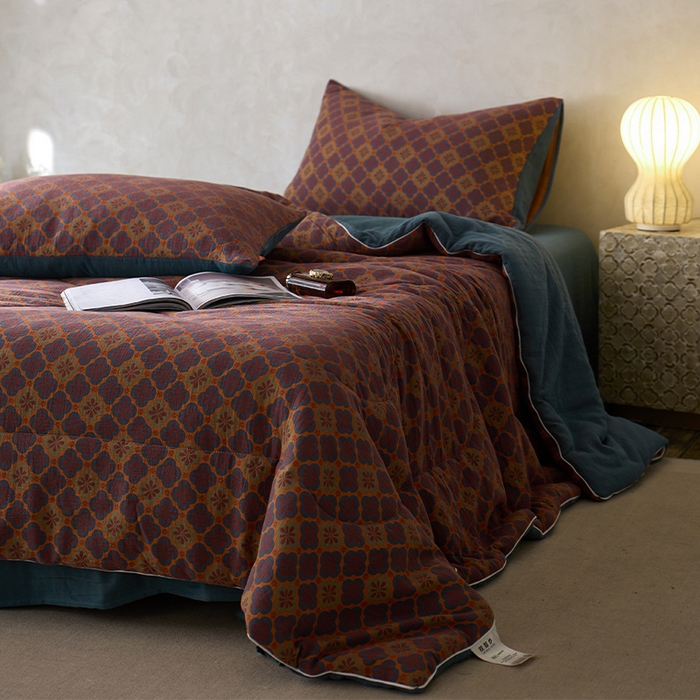 91家纺网 家纺一手货源 找家纺 春皖家纺 2026新款全棉双层提花夏被四件套 轻奢时代-兰