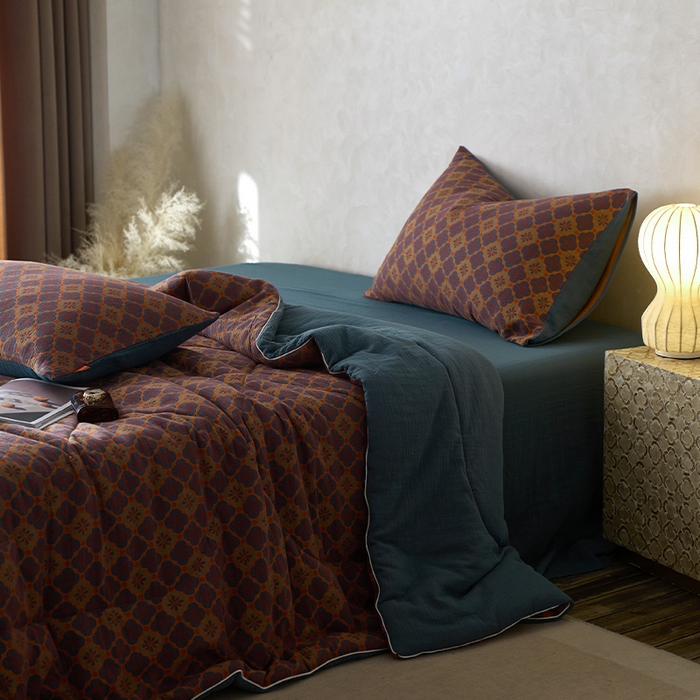 91家纺网 家纺一手货源 找家纺 春皖家纺 2026新款全棉双层提花夏被四件套 轻奢时代-兰