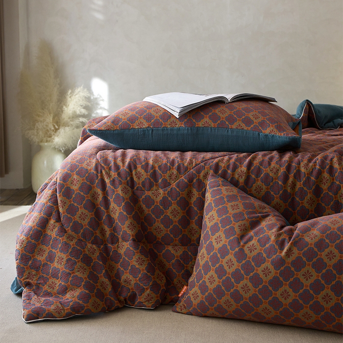 91家纺网 家纺一手货源 找家纺 春皖家纺 2026新款全棉双层提花夏被四件套 轻奢时代-兰