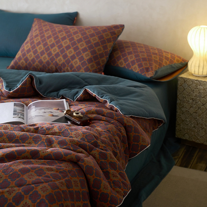 91家纺网 家纺一手货源 找家纺 春皖家纺 2026新款全棉双层提花夏被四件套 轻奢时代-兰