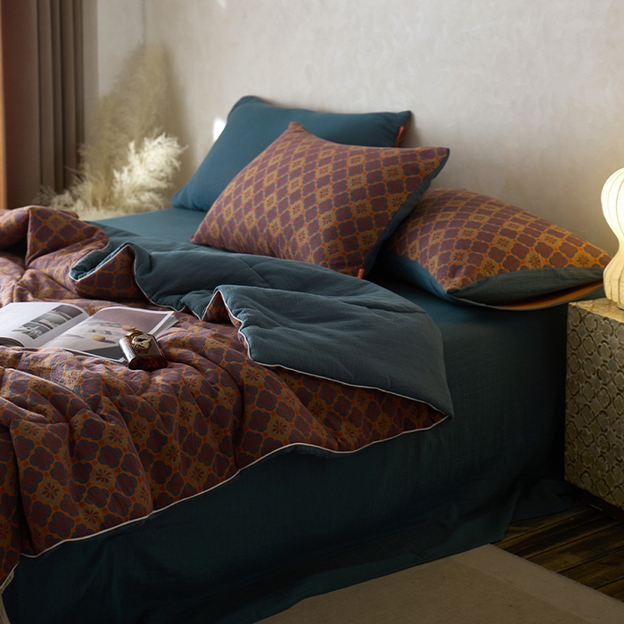 91家纺网 家纺一手货源 找家纺 春皖家纺 2026新款全棉双层提花夏被四件套 轻奢时代-兰