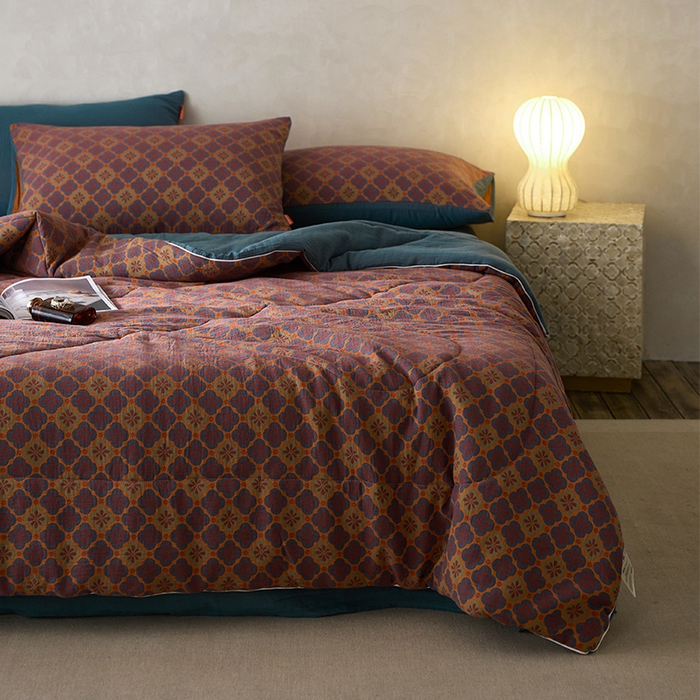 91家纺网 家纺一手货源 找家纺 春皖家纺 2026新款全棉双层提花夏被四件套 轻奢时代-兰