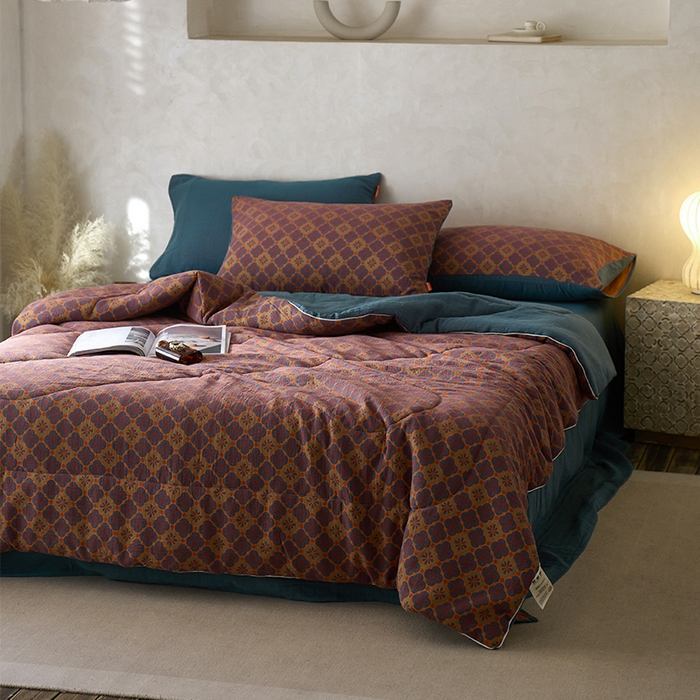 91家纺网 家纺一手货源 找家纺 春皖家纺 2026新款全棉双层提花夏被四件套 轻奢时代-兰