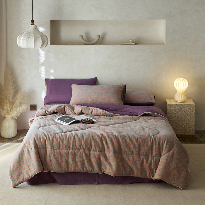 春皖家纺 2026新款全棉双层提花夏被四件套 惜梦绿粉