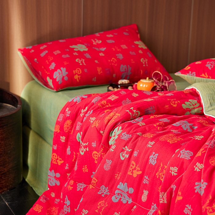 91家纺网 家纺一手货源 找家纺 春皖家纺 2026新款全棉双层提花夏被四件套 夏被红百福