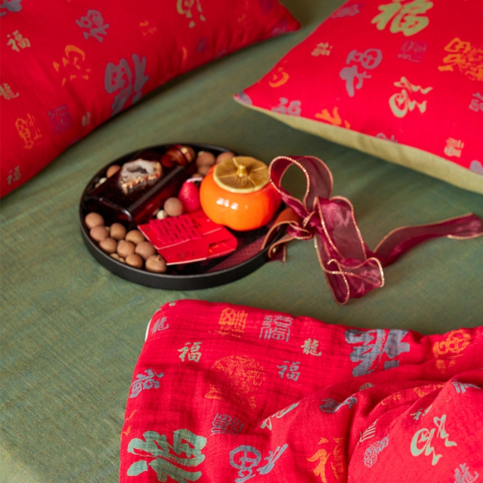 91家纺网 家纺一手货源 找家纺 春皖家纺 2026新款全棉双层提花夏被四件套 夏被红百福