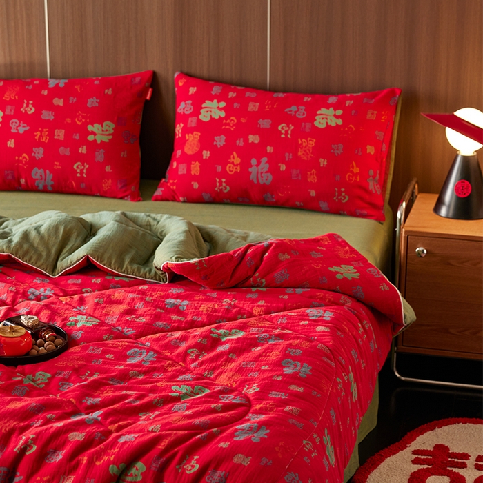 91家纺网 家纺一手货源 找家纺 春皖家纺 2026新款全棉双层提花夏被四件套 夏被红百福