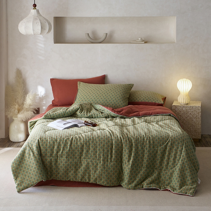 春皖家纺 2026新款全棉双层提花夏被四件套 夏洛克绿