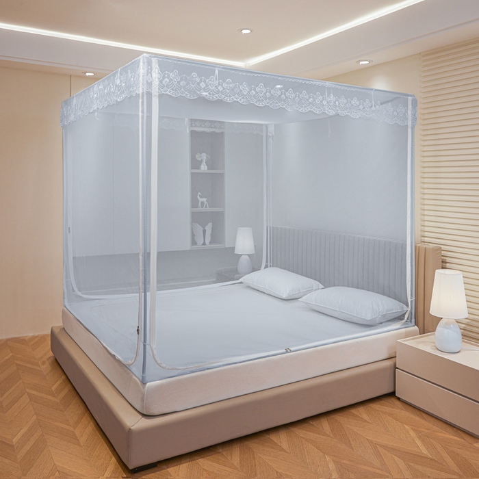 91家纺网 家纺一手货源 找家纺 都市缘蚊帐 2026新款三开门坐床防摔蚊帐二开门拉链方帐1.5m1.8m502坐床蚊帐蓝灰