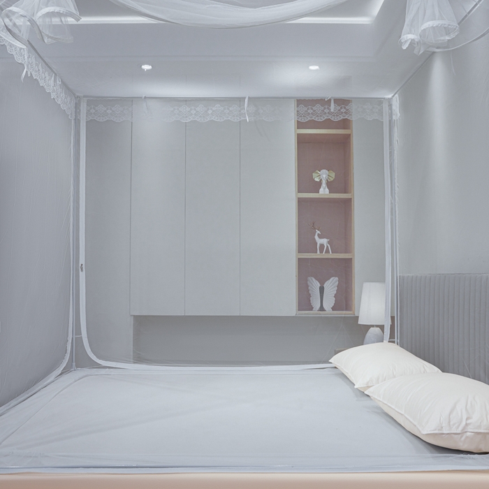 91家纺网 家纺一手货源 找家纺 都市缘蚊帐 2026新款三开门坐床防摔蚊帐二开门拉链方帐1.5m1.8m502坐床蚊帐蓝灰