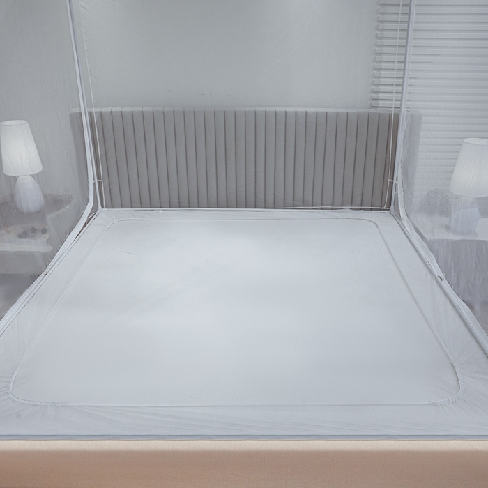 91家纺网 家纺一手货源 找家纺 都市缘蚊帐 2026新款三开门坐床防摔蚊帐二开门拉链方帐1.5m1.8m502坐床蚊帐蓝灰