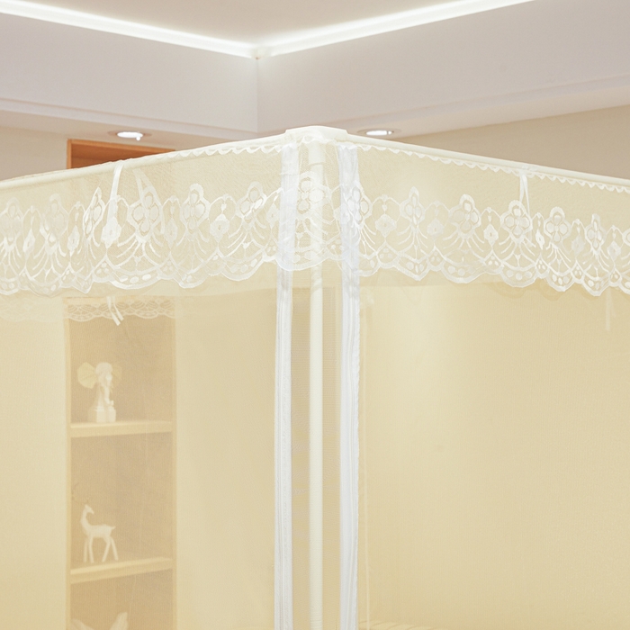 91家纺网 家纺一手货源 找家纺 都市缘蚊帐 2026新款三开门坐床防摔蚊帐二开门拉链方帐1.5m1.8m502坐床蚊帐米黄