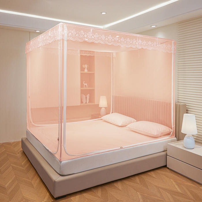 91家纺网 家纺一手货源 找家纺 都市缘蚊帐 2026新款三开门坐床防摔蚊帐二开门拉链方帐1.5m1.8m502坐床蚊帐玉色