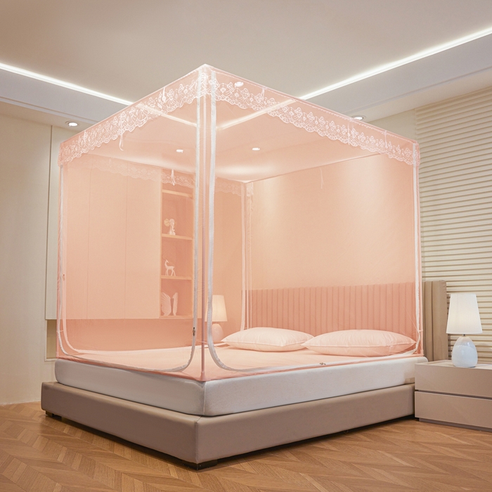 91家纺网 家纺一手货源 找家纺 都市缘蚊帐 2026新款三开门坐床防摔蚊帐二开门拉链方帐1.5m1.8m502坐床蚊帐玉色