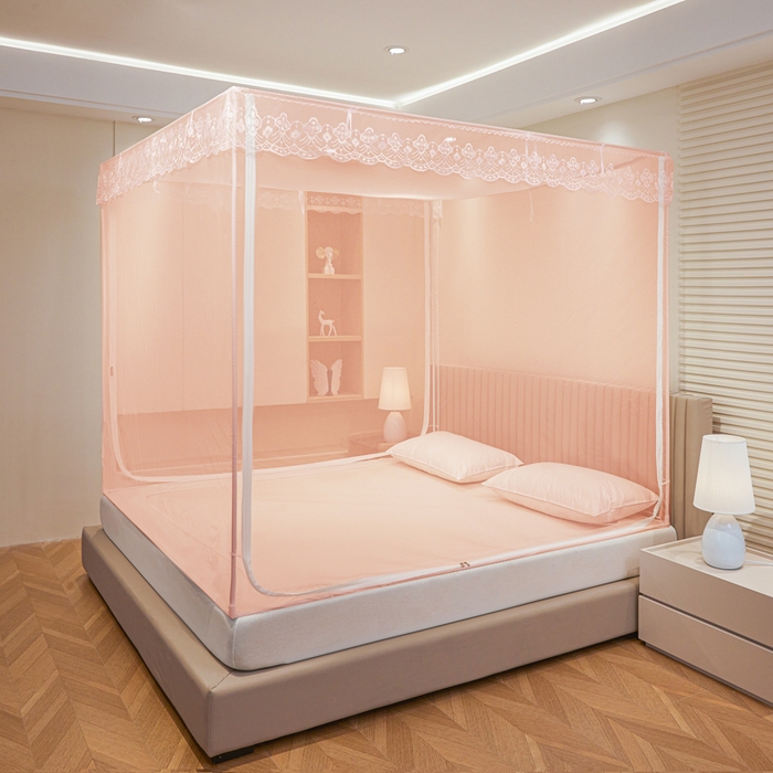91家纺网 家纺一手货源 找家纺 都市缘蚊帐 2026新款三开门坐床防摔蚊帐二开门拉链方帐1.5m1.8m502坐床蚊帐玉色