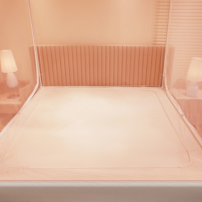 91家纺网 家纺一手货源 找家纺 都市缘蚊帐 2026新款三开门坐床防摔蚊帐二开门拉链方帐1.5m1.8m502坐床蚊帐玉色