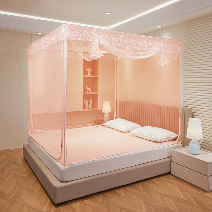 91家纺网 家纺一手货源 找家纺 都市缘蚊帐 2026新款三开门坐床防摔蚊帐二开门拉链方帐1.5m1.8m502坐床蚊帐玉色