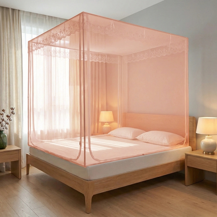 91家纺网 家纺一手货源 找家纺 都市缘蚊帐 2026新款三开门坐床防摔蚊帐二开门拉链方帐1.5m1.8m502坐床蚊帐玉色