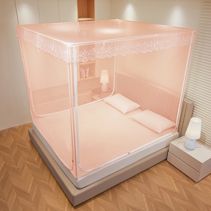 91家纺网 家纺一手货源 找家纺 都市缘蚊帐 2026新款三开门坐床防摔蚊帐二开门拉链方帐1.5m1.8m502坐床蚊帐玉色