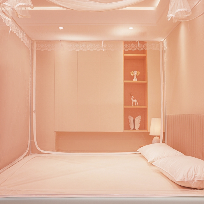 91家纺网 家纺一手货源 找家纺 都市缘蚊帐 2026新款三开门坐床防摔蚊帐二开门拉链方帐1.5m1.8m502坐床蚊帐玉色