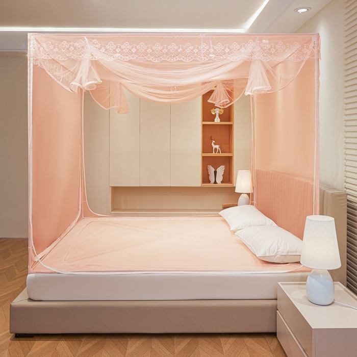 91家纺网 家纺一手货源 找家纺 都市缘蚊帐 2026新款三开门坐床防摔蚊帐二开门拉链方帐1.5m1.8m502坐床蚊帐玉色