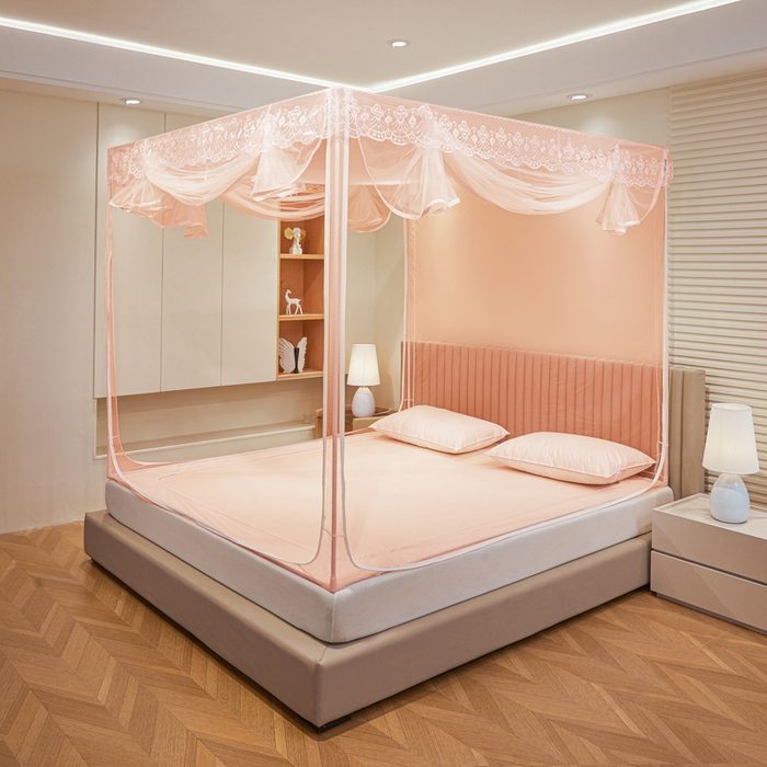 91家纺网 家纺一手货源 找家纺 都市缘蚊帐 2026新款三开门坐床防摔蚊帐二开门拉链方帐1.5m1.8m502坐床蚊帐玉色