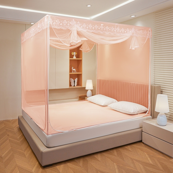 都市缘蚊帐 2026新款三开门坐床防摔蚊帐二开门拉链方帐1.5m1.8m502坐床蚊帐玉色