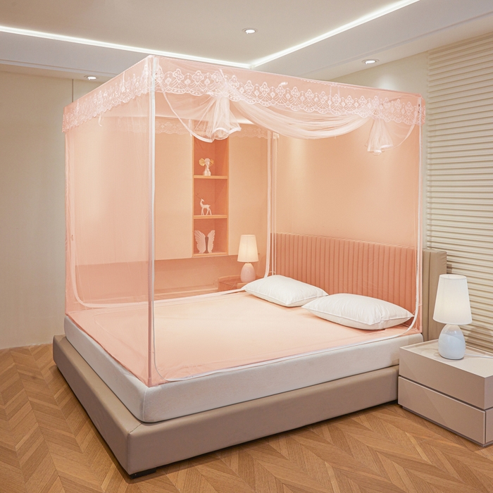 91家纺网 家纺一手货源 找家纺 都市缘蚊帐 2026新款三开门坐床防摔蚊帐二开门拉链方帐1.5m1.8m502坐床蚊帐玉色