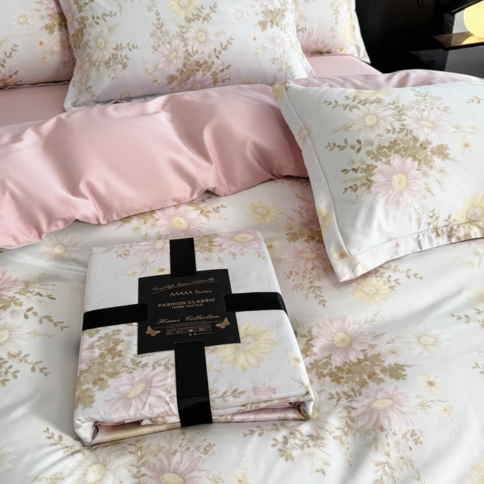 （总）晚爱家居  2025轻奢水洗天丝印花水洗真丝四件套（硬包丝带款）