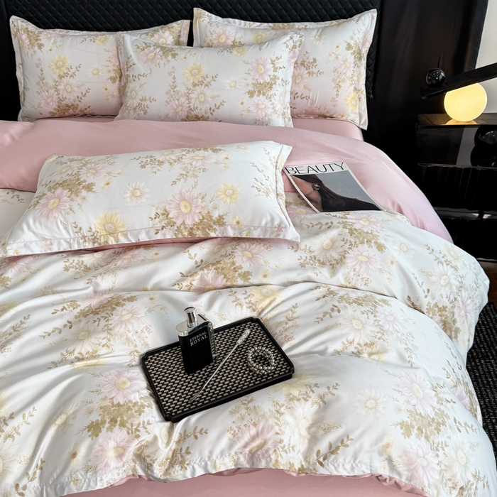 91家纺网 家纺一手货源 找家纺 （总）晚爱家居  2025轻奢水洗天丝印花水洗真丝四件套（硬包丝带款）