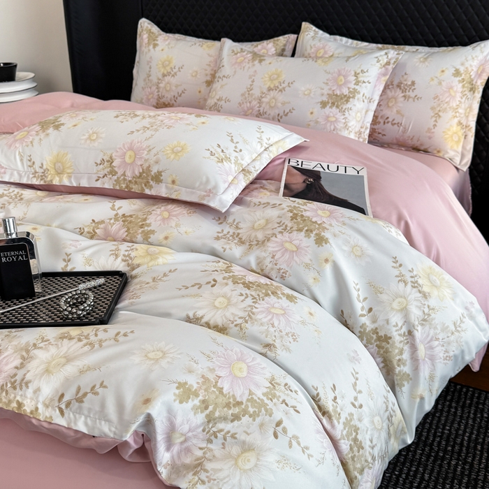 91家纺网 家纺一手货源 找家纺 （总）晚爱家居  2025轻奢水洗天丝印花水洗真丝四件套（硬包丝带款）