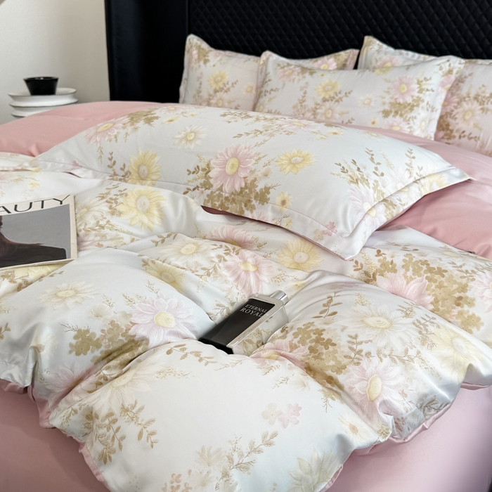 91家纺网 家纺一手货源 找家纺 （总）晚爱家居  2025轻奢水洗天丝印花水洗真丝四件套（硬包丝带款）