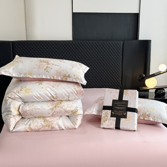 91家纺网 家纺一手货源 找家纺 （总）晚爱家居  2025轻奢水洗天丝印花水洗真丝四件套（硬包丝带款）