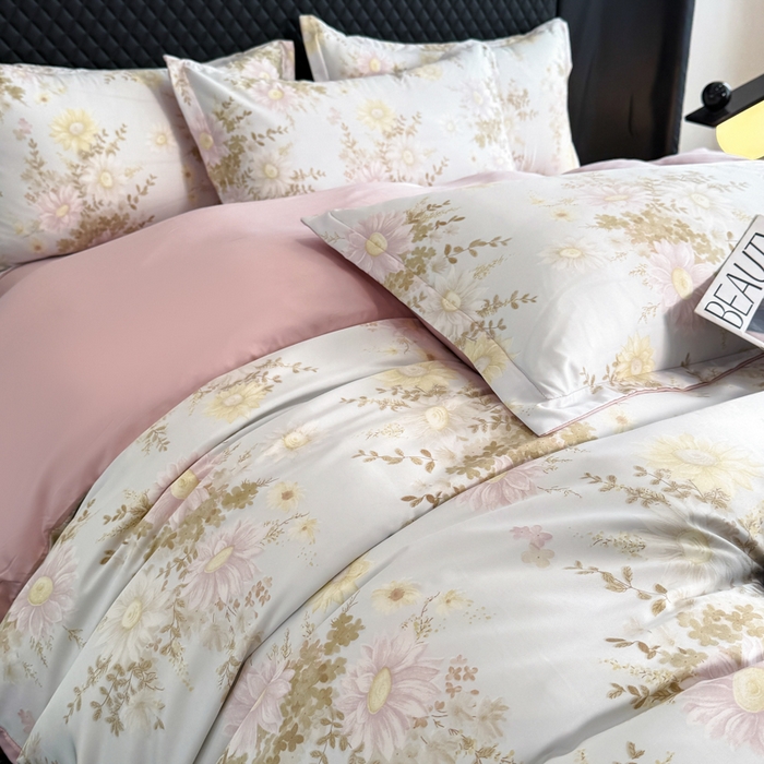 91家纺网 家纺一手货源 找家纺 （总）晚爱家居  2025轻奢水洗天丝印花水洗真丝四件套（硬包丝带款）