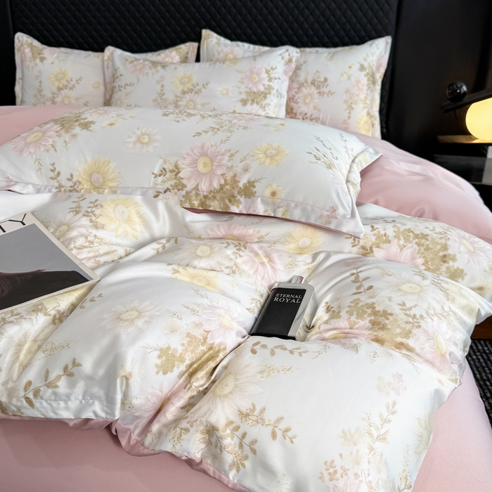 91家纺网 家纺一手货源 找家纺 （总）晚爱家居  2025轻奢水洗天丝印花水洗真丝四件套（硬包丝带款）